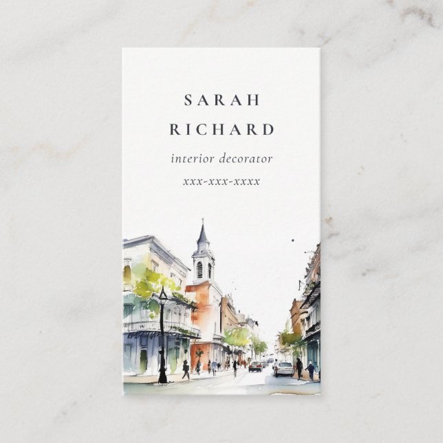 Simple Minimal New Orleans Louisiana Watercolor Business Card (Front)