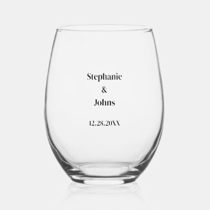 Simple Minimal Newlyweds Custom Name Wedding Favou Stemless Wine Glass