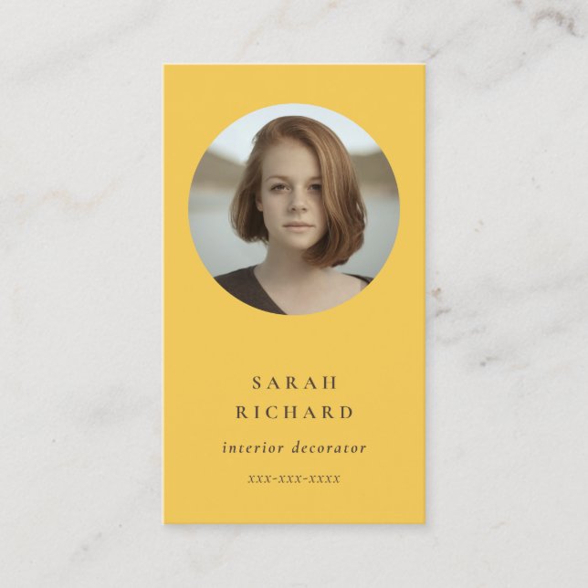 Simple Minimal Ochre Yellow Professional Photo Business Card (Front)