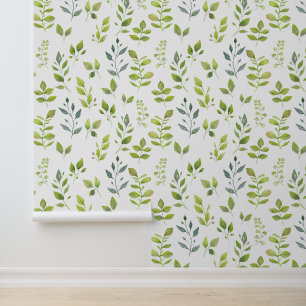 Simple Minimal Organic Green and Blue Leaf Pattern Wallpaper