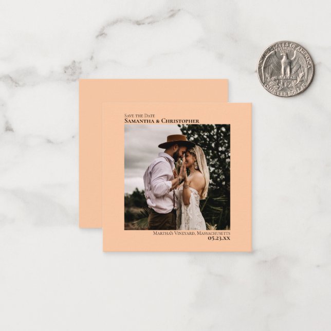 Simple Minimal Peach Wedding Save the Date Mini Card (Front/Back In Situ)