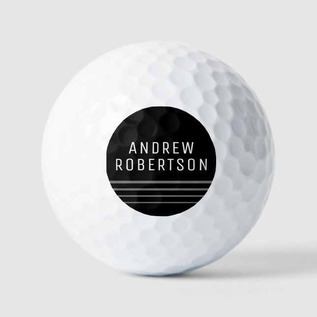 Simple Minimal Personalised Name Grey Black Golf Balls (Front)
