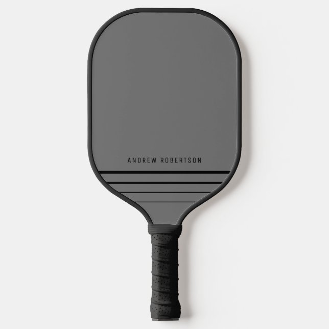 Simple Minimal Personalised Name Grey Black Pickleball Paddle (Front)