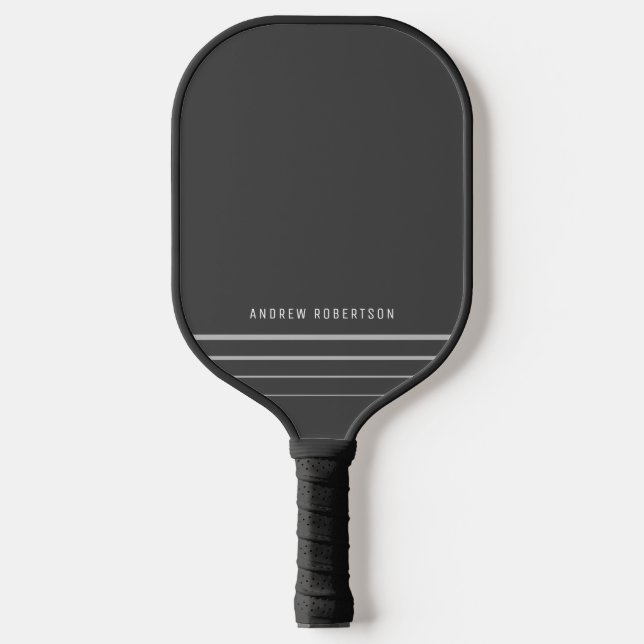 Simple Minimal Personalised Name Grey Stripe Pickleball Paddle (Front)