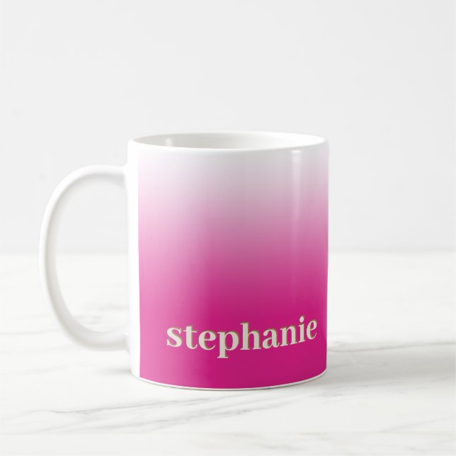 Simple Minimal Personalised Ombre Magenta Hot Pink Coffee Mug (Left)