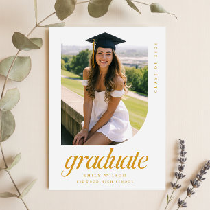 Simple Minimal Photo Gold Script Graduation Postcard