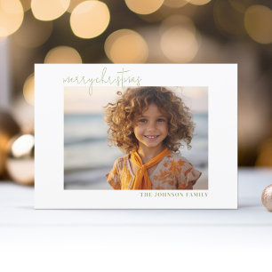 Simple Minimal Photo Merry Christmas Script Holiday Card