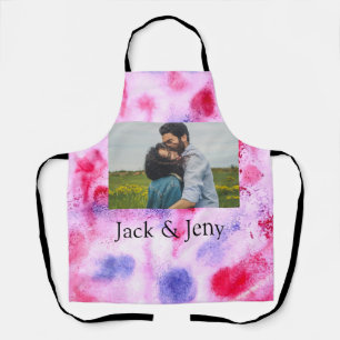 Simple minimal pink blue watercoloradd name photo apron