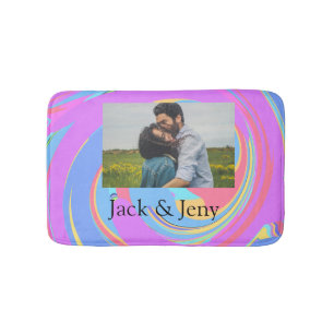 Simple minimal pink blue watercoloradd name photo bath mat