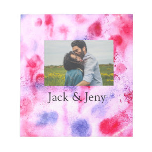 Simple minimal pink blue watercoloradd name photo notepad