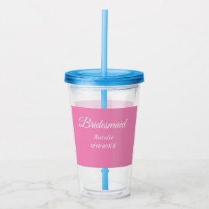 Simple minimal pink bridesmaid add name year text acrylic tumbler