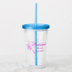 Simple minimal pink bridesmaid add name year text acrylic tumbler