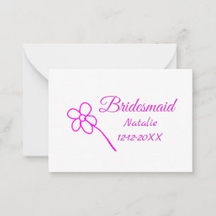 Simple minimal pink bridesmaid add name year text  card