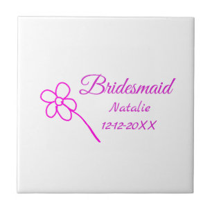 Simple minimal pink bridesmaid add name year text  ceramic tile