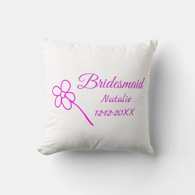 Simple minimal pink bridesmaid add name year text  cushion (Front)