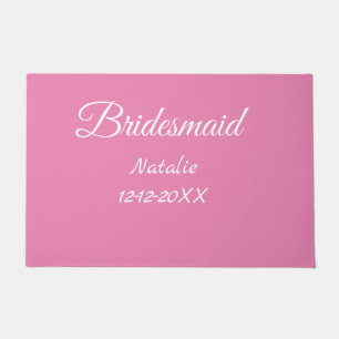 Simple minimal pink bridesmaid add name year text  doormat