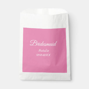 Simple minimal pink bridesmaid add name year text favour bag