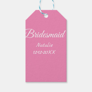 Simple minimal pink bridesmaid add name year text gift tags