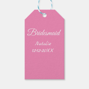 Simple minimal pink bridesmaid add name year text gift tags