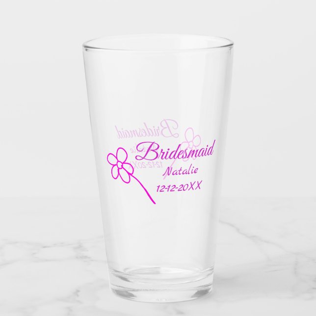 Simple minimal pink bridesmaid add name year text  glass (Front)