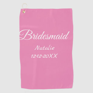 Simple minimal pink bridesmaid add name year text  golf towel