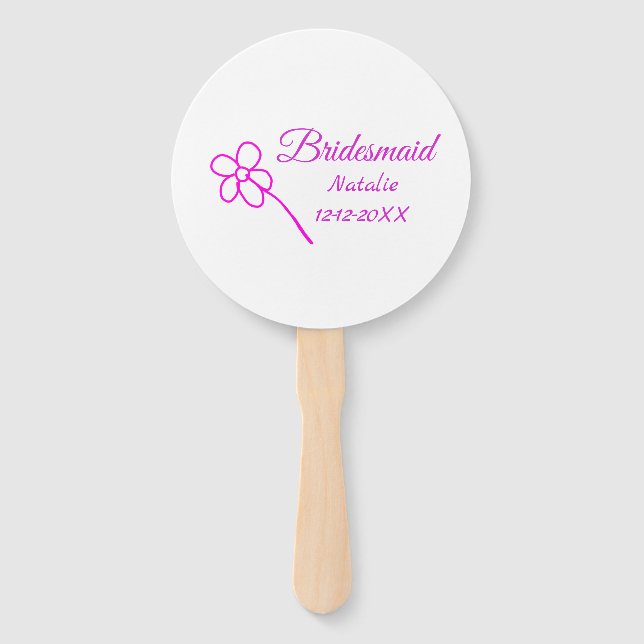 Simple minimal pink bridesmaid add name year text  hand fan (Front)