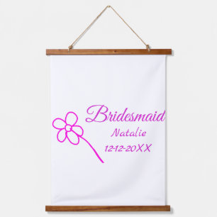 Simple minimal pink bridesmaid add name year text hanging tapestry
