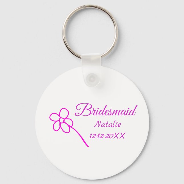 Simple minimal pink bridesmaid add name year text  key ring (Front)