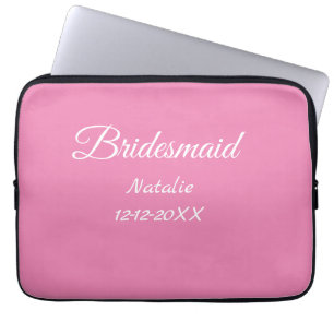 Simple minimal pink bridesmaid add name year text laptop sleeve