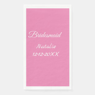 Simple minimal pink bridesmaid add name year text napkin