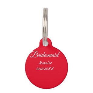 Simple minimal pink bridesmaid add name year text pet tag