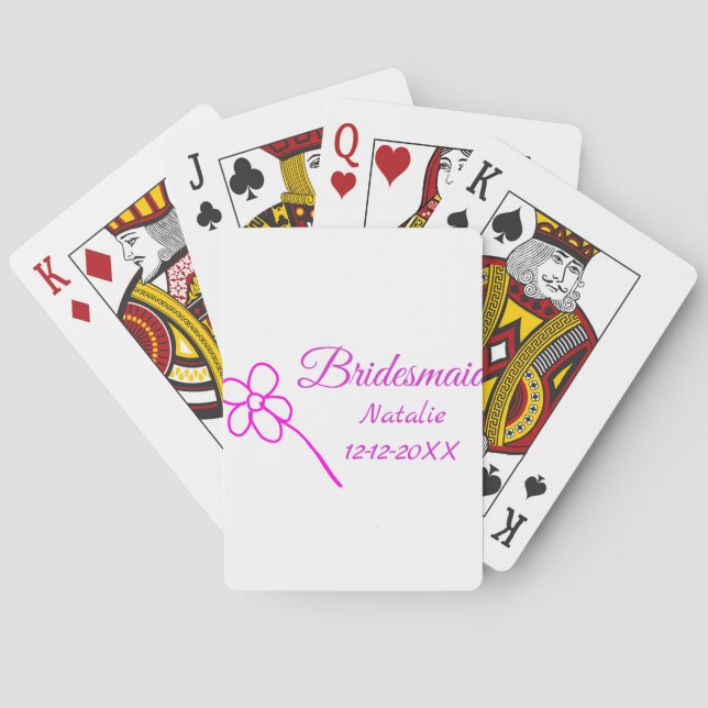 Simple minimal pink bridesmaid add name year text  playing cards (Back)