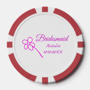 Simple minimal pink bridesmaid add name year text  poker chips