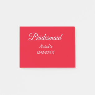 Simple minimal pink bridesmaid add name year text post-it notes
