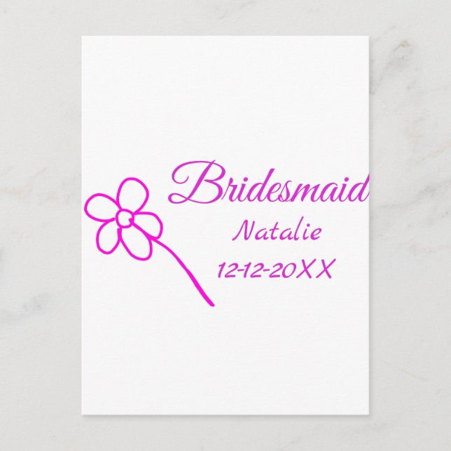 Simple minimal pink bridesmaid add name year text  postcard (Front)