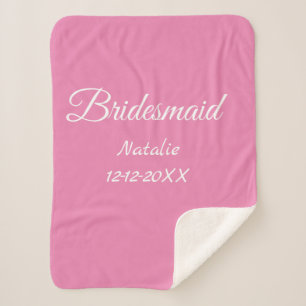 Simple minimal pink bridesmaid add name year text sherpa blanket
