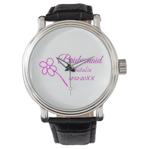 Simple minimal pink bridesmaid add name year text watch