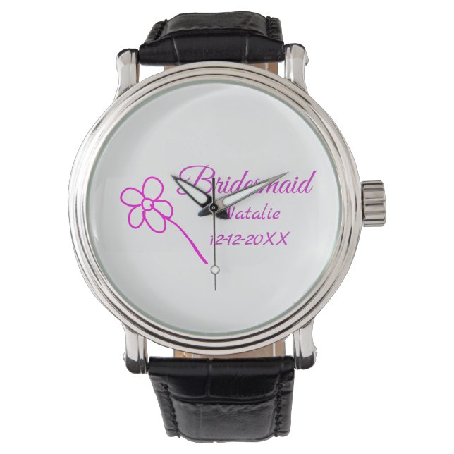 Simple minimal pink bridesmaid add name year text  watch (Front)