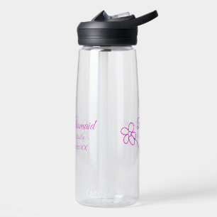 Simple minimal pink bridesmaid add name year text  water bottle