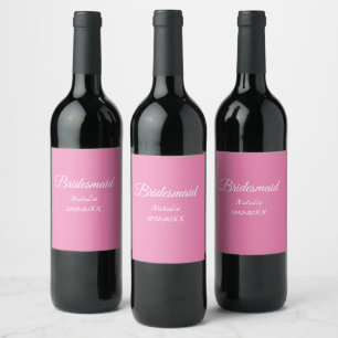 Simple minimal pink bridesmaid add name year text wine label