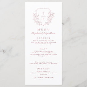 Simple Minimal Pink Cherry Blossom Monogram Crest Menu