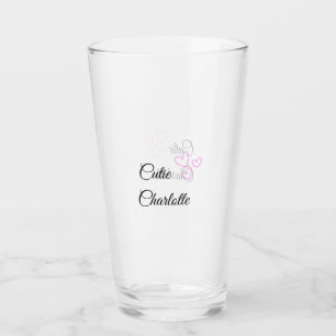 simple minimal pink heart glitter sparkle add name glass