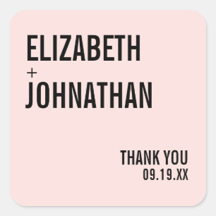Simple & Minimal Pink Typography Wedding Thank You Square Sticker