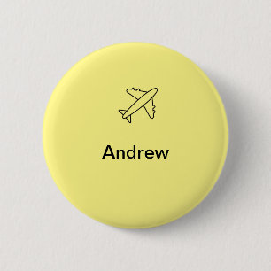 Simple minimal plane travel add your name beach fl 6 cm round badge