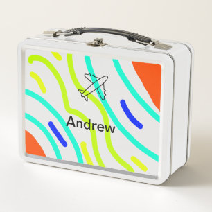 Simple minimal plane travel add your name beach fl metal lunch box