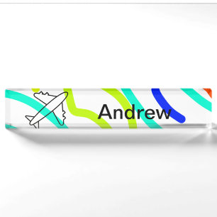 Simple minimal plane travel add your name beach fl nameplate