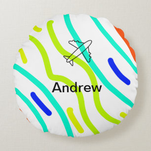 Simple minimal plane travel add your name beach fl round cushion