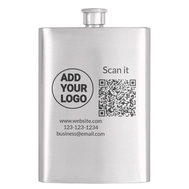 Simple minimal q r code add logo scan code name hip flask (Front)