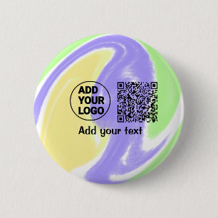 Simple minimal q r code add logo scan code name te 6 cm round badge
