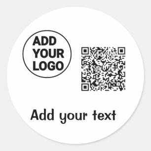 Simple minimal q r code add logo scan code name te classic round sticker
